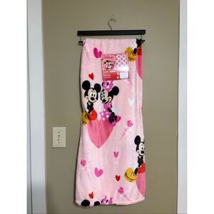 Disney Mickey Mouse & Minnie Mouse Pink Valentines Heart Plush Throw Blanket NWT